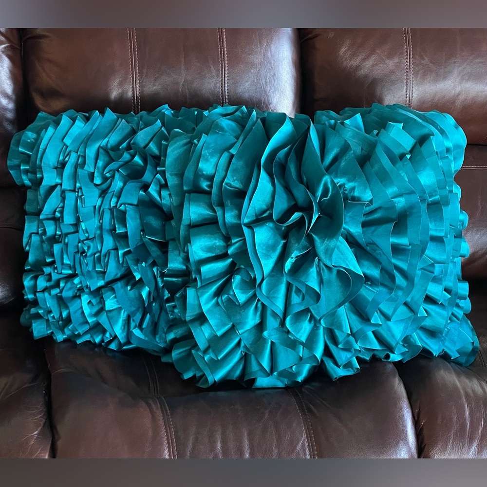 Pier 1 teal ruffle pillows